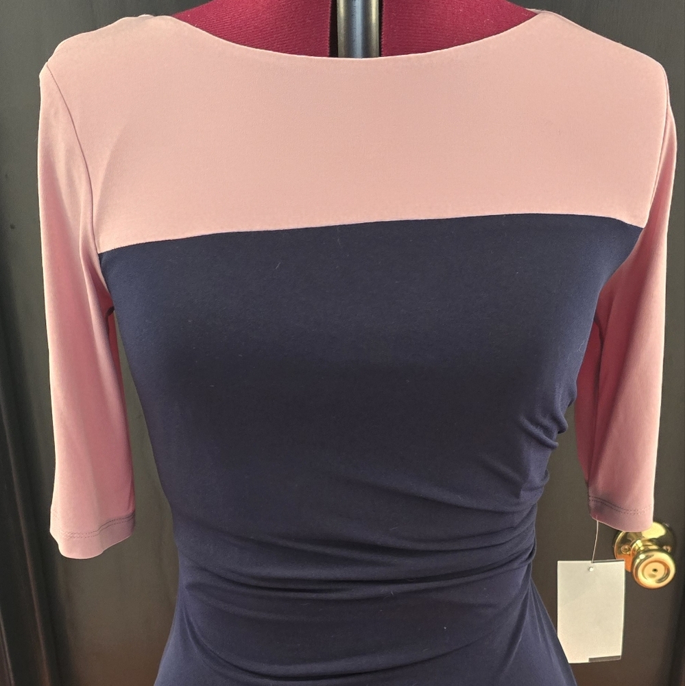 NWT Navy Pink Ruched Waist Dress - Picture 5 of 7
